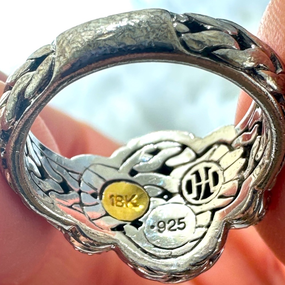 John Hardy Oval Diamond Classic Chain Statement Ring - Picture 7 of 9